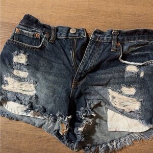 American Eagle Outfitters Dark Blue Distressed Jean Shorts